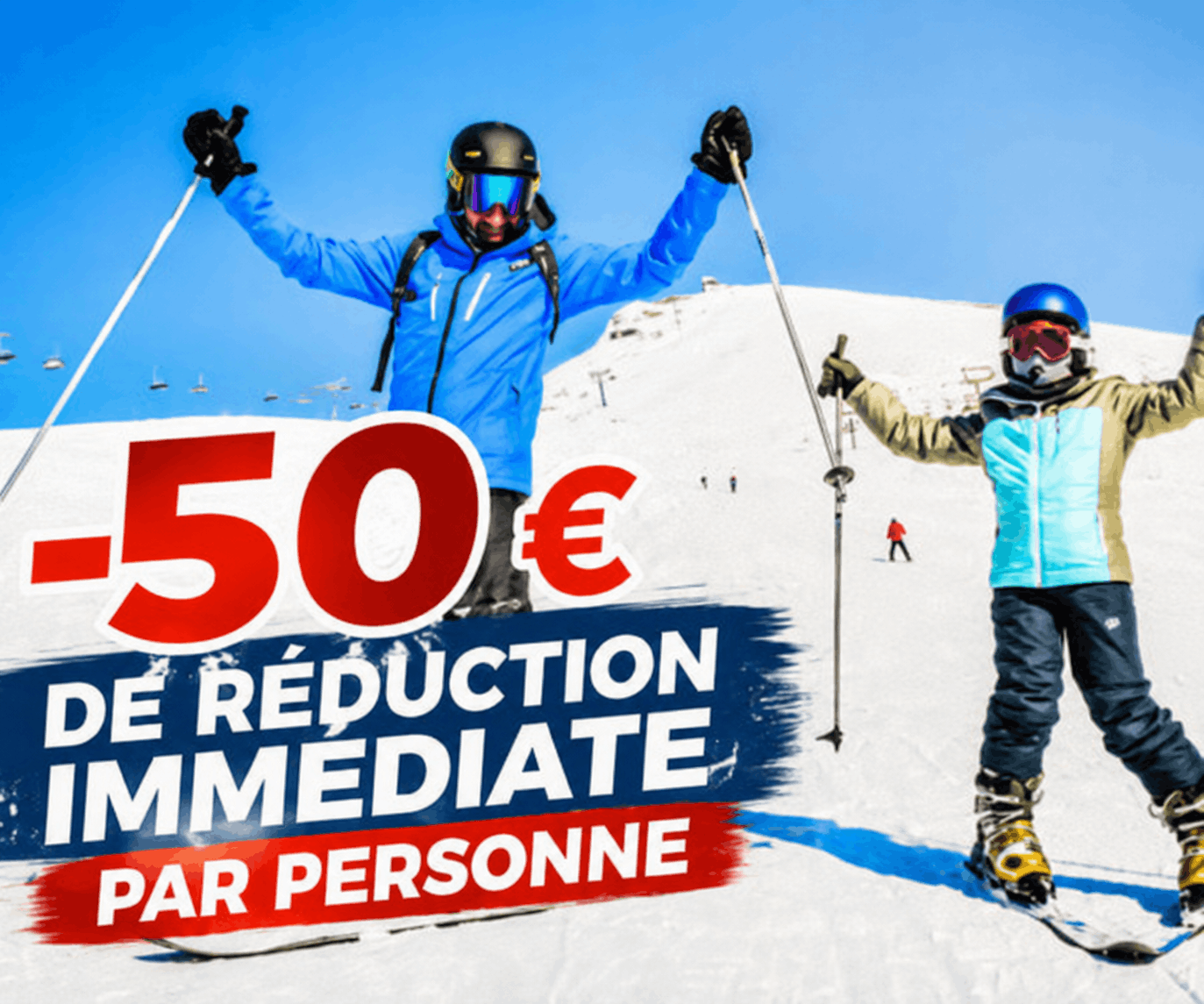 Code promo de -50 € de réduction immédiate par personne sur les séjours au ski Sunweb